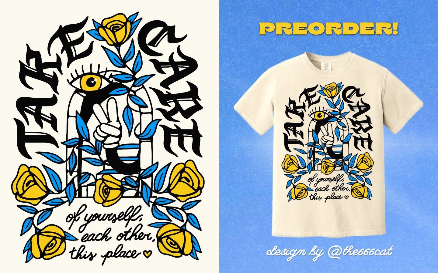 the666cat design — art and shirt side by side